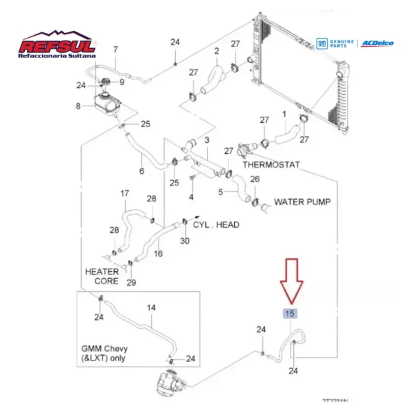 Manguera Termostato a Cuerpo Aceleracion Aveo 1.6 2009 a 2018 Gm Parts - Imagen 2